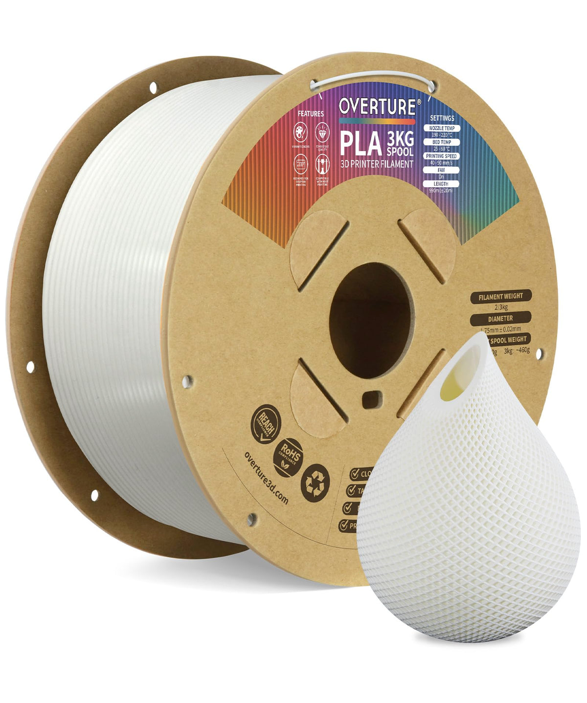 OVERTURE 10KG Bundle PLA Filament 1.75mm, Neatly Wound 3D Printer Filament 10 Pack 1kg Spool (2.2lbs), Dimensional Accuracy +/- 0.02 mm, Fit Most FDM 3D Printers (Black 10-Pack)