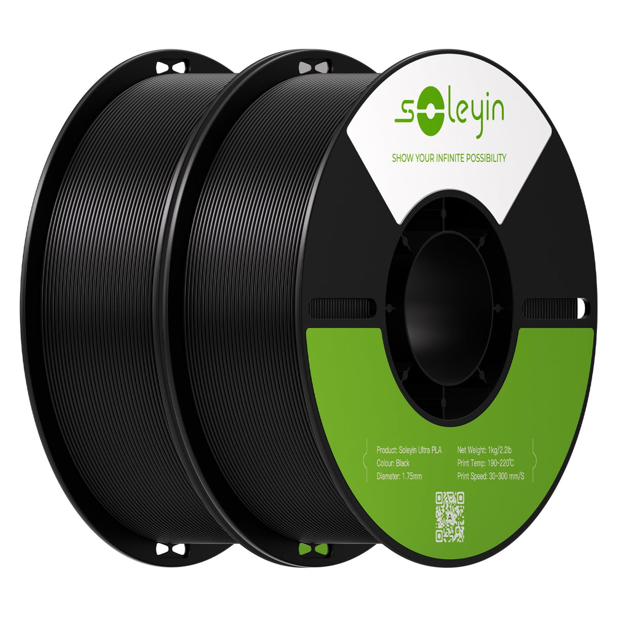 Soleyin PLA Filament 1.75mm 4KG, 3D Printer Filament 4 Pack 1kg Spool, Neatly Wound, ±0.02mm Accuracy, High-Speed & Strong Toughness, No Warping, Fits Most FDM Printers (4 * 1kg Black)