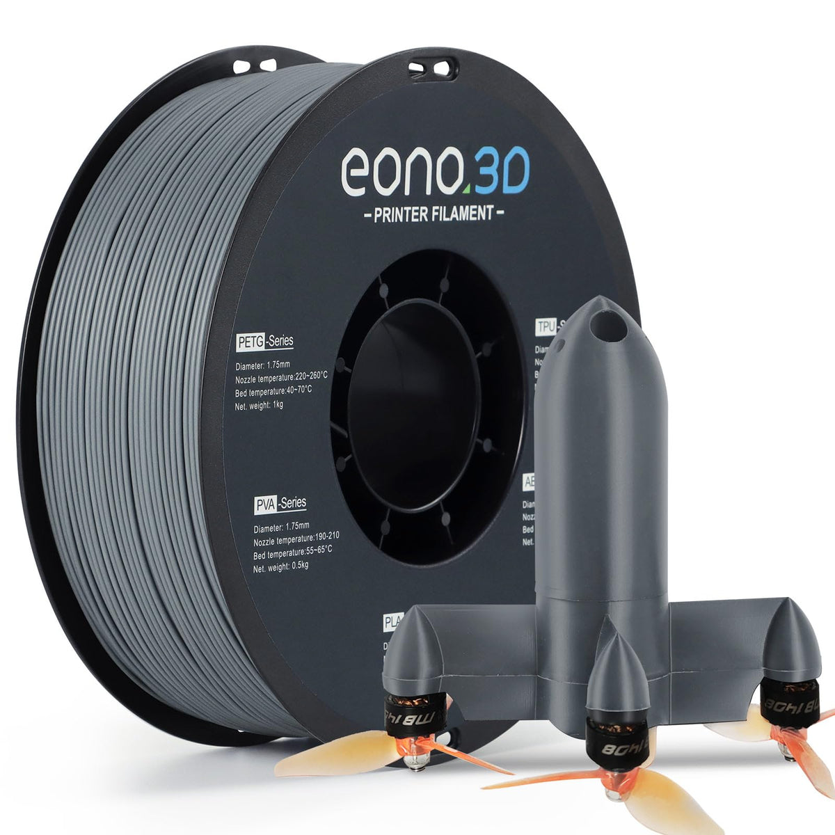 Conductive PLA Filament 1.75mm, 1kg – Electrically Conductive 3D Printer Filament for ESD Protection, Sensors & Functional Prototypes – Compatible with FDM Printers, Black, Matte Plastic Spool