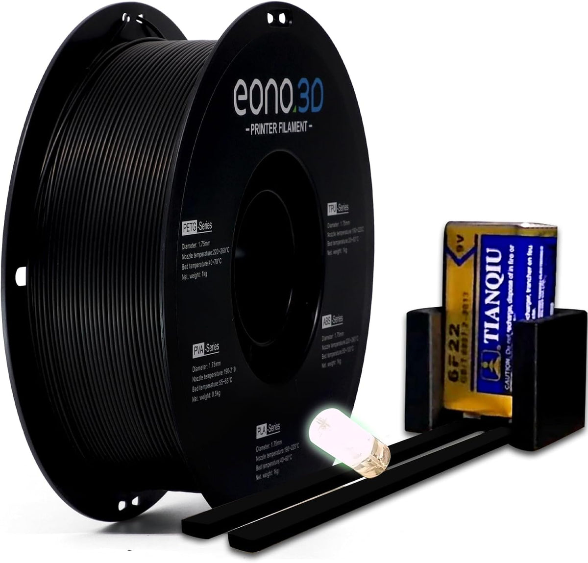 Conductive PLA Filament 1.75mm, 1kg – Electrically Conductive 3D Printer Filament for ESD Protection, Sensors & Functional Prototypes – Compatible with FDM Printers, Black, Matte Plastic Spool
