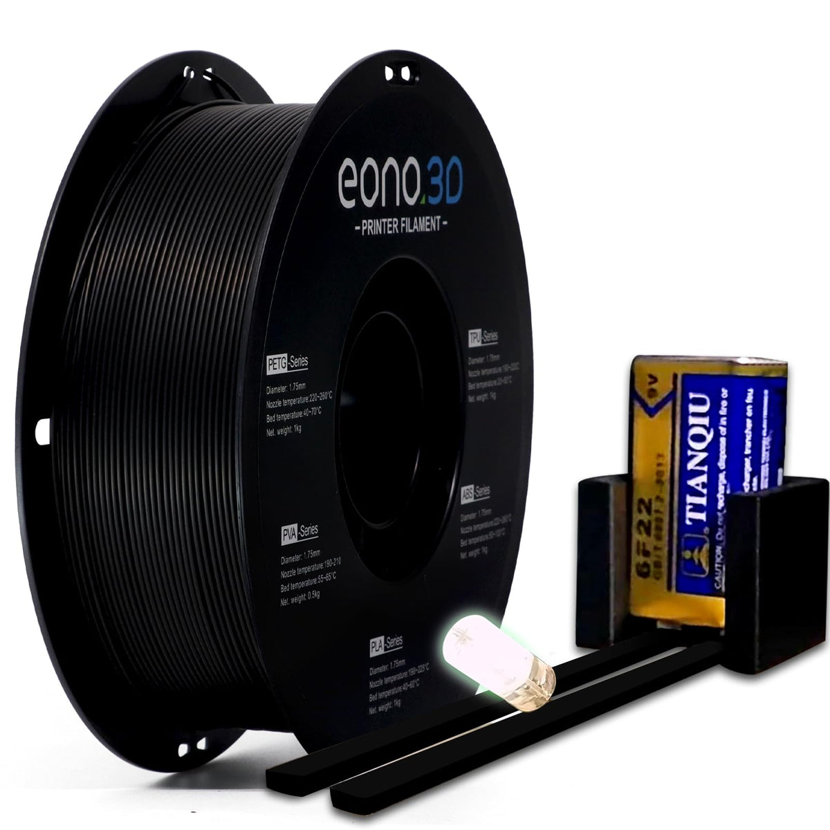 Conductive PLA Filament 1.75mm, 1kg – Electrically Conductive 3D Printer Filament for ESD Protection, Sensors & Functional Prototypes – Compatible with FDM Printers, Black, Matte Plastic Spool