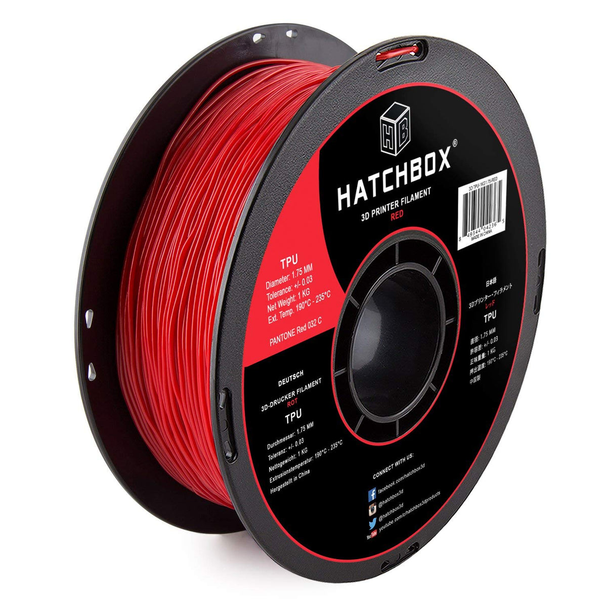 HATCHBOX 1.75mm Black TPU 3D Printer Filament Shore 95A, 1 KG Spool, Dimensional Accuracy +/- 0.03 mm, 3D Printing Filament