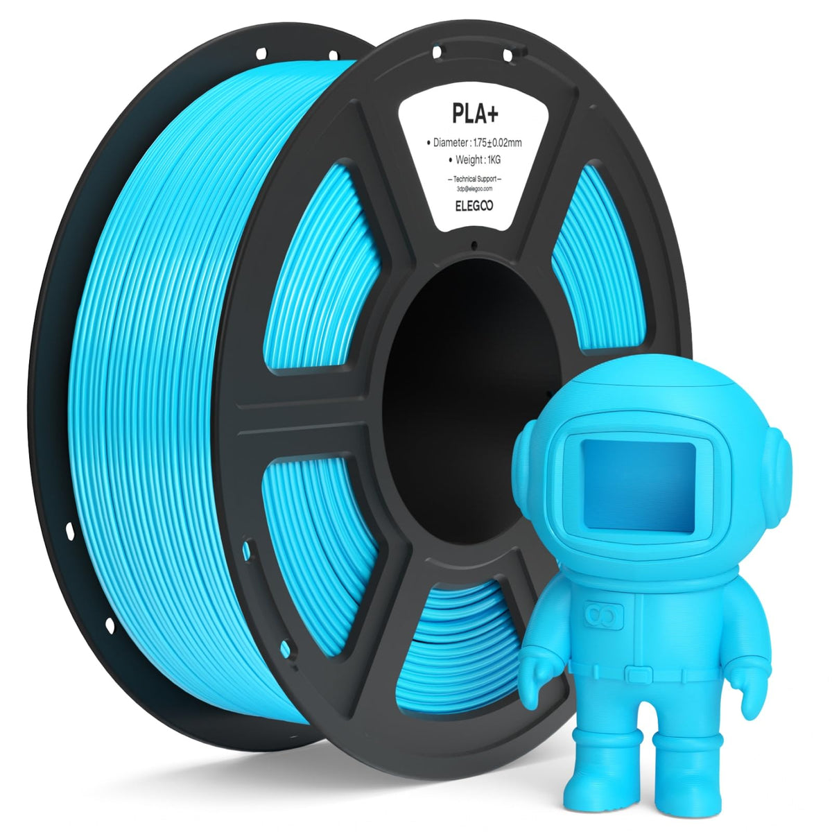 ELEGOO PLA+ Filament 1.75mm Black 3KG, High Toughness PLA Plus 3D Printer Filament Dimensional Accuracy +/- 0.02mm, 3kg Large Spool(6.6lbs) Fits for Most FDM 3D Printers