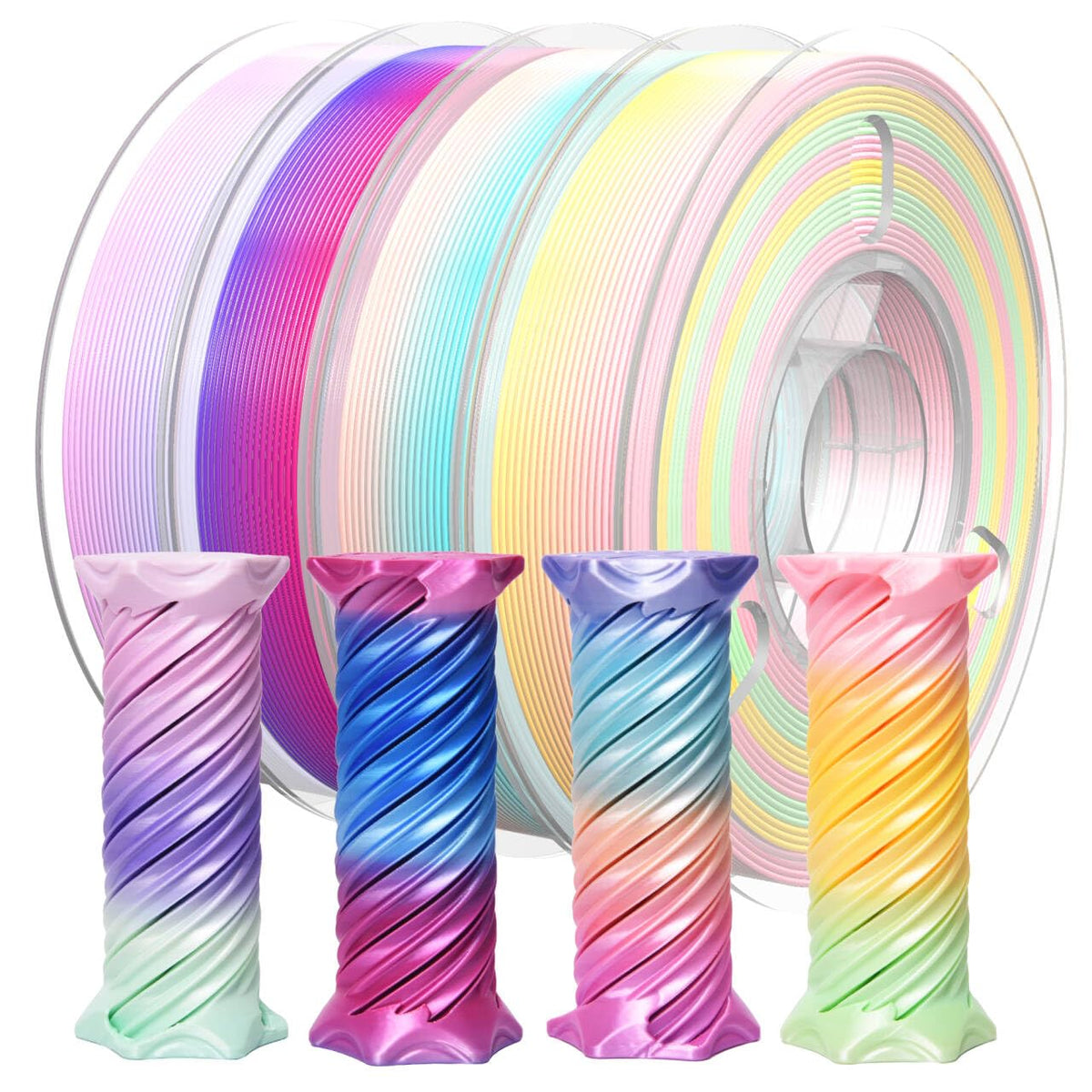 PINBALL Silk Rainbow PLA 3D Printer Filament 1.75mm Shiny Multi-Color Changing Filament 3D Printing PLA Filament Dimensional Accuracy +/- 0.02mm 500g*4 Silk Rainbow