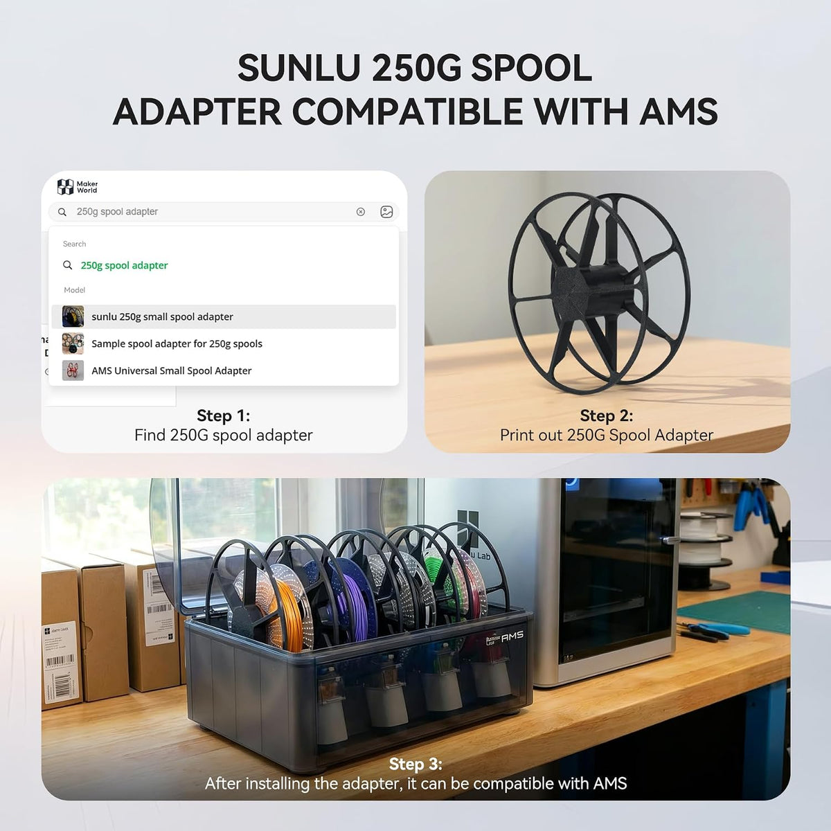 SUNLU PLA Filament 1.75mm Bundle, 3D Printer Filament Bundle 250g, 8 Rolls, 2kg Total, Black+White+Grey+Transparent+Red+Klein Blue+Sunny Orange+Green