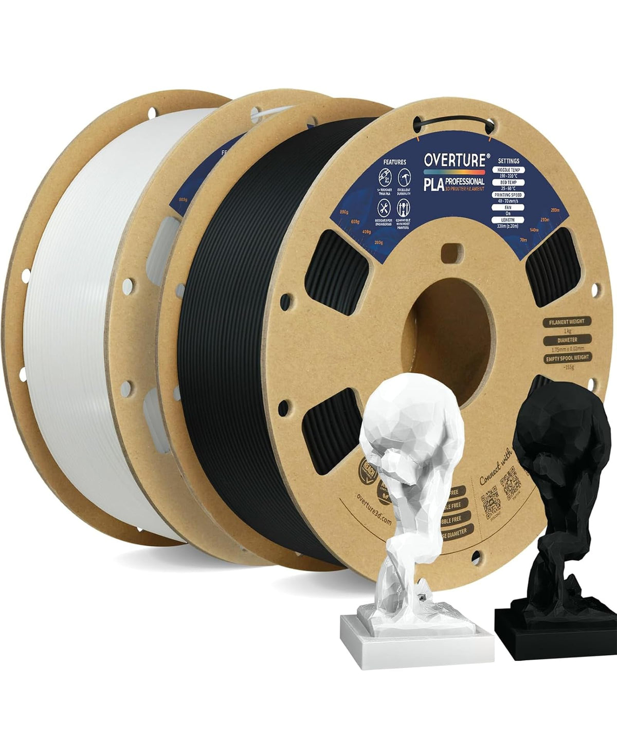 OVERTURE 4KG Bundle PLA Plus (PLA+) Filament 1.75mm, Stronger & More Durable, Professional Toughness 3D Printer Filament 1kg (2.2lbs) 4 Pack, High Precision +/- 0.02mm, Tangle-Free (Black*4)