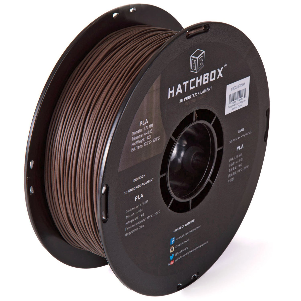 HATCHBOX 1.75mm Wood PLA 3D Printer Filament, 1 KG Spool, Dimensional Accuracy +/- 0.03 mm, 3D Printing Wood Filament