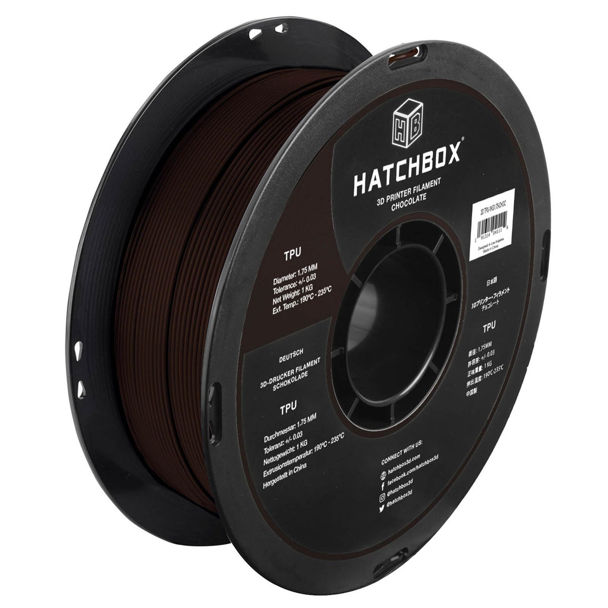 HATCHBOX 1.75mm Black TPU 3D Printer Filament Shore 95A, 1 KG Spool, Dimensional Accuracy +/- 0.03 mm, 3D Printing Filament