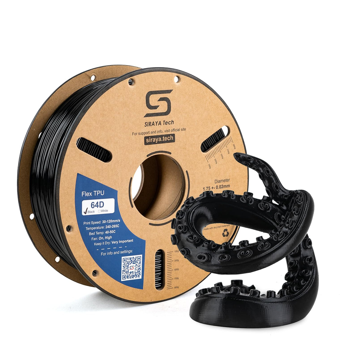 Siraya Tech Rebound PEBA 95A Flexible Filament, The Super TPU | 78% Energy Return & 20% Lighter | Nylon-Based Strength for Sports & Robotics | 1.75mm 3D Printer Filament (Black, 800g)
