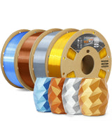 OVERTURE Silk PLA Filament Bundle, Clog-Free Shiny, Metallic Shine 3D Printer Filament, 1kg Spool * 4 Rolls(Silk Gold+Silk Silver+Silk Coppe+Silk Blue-Silver)