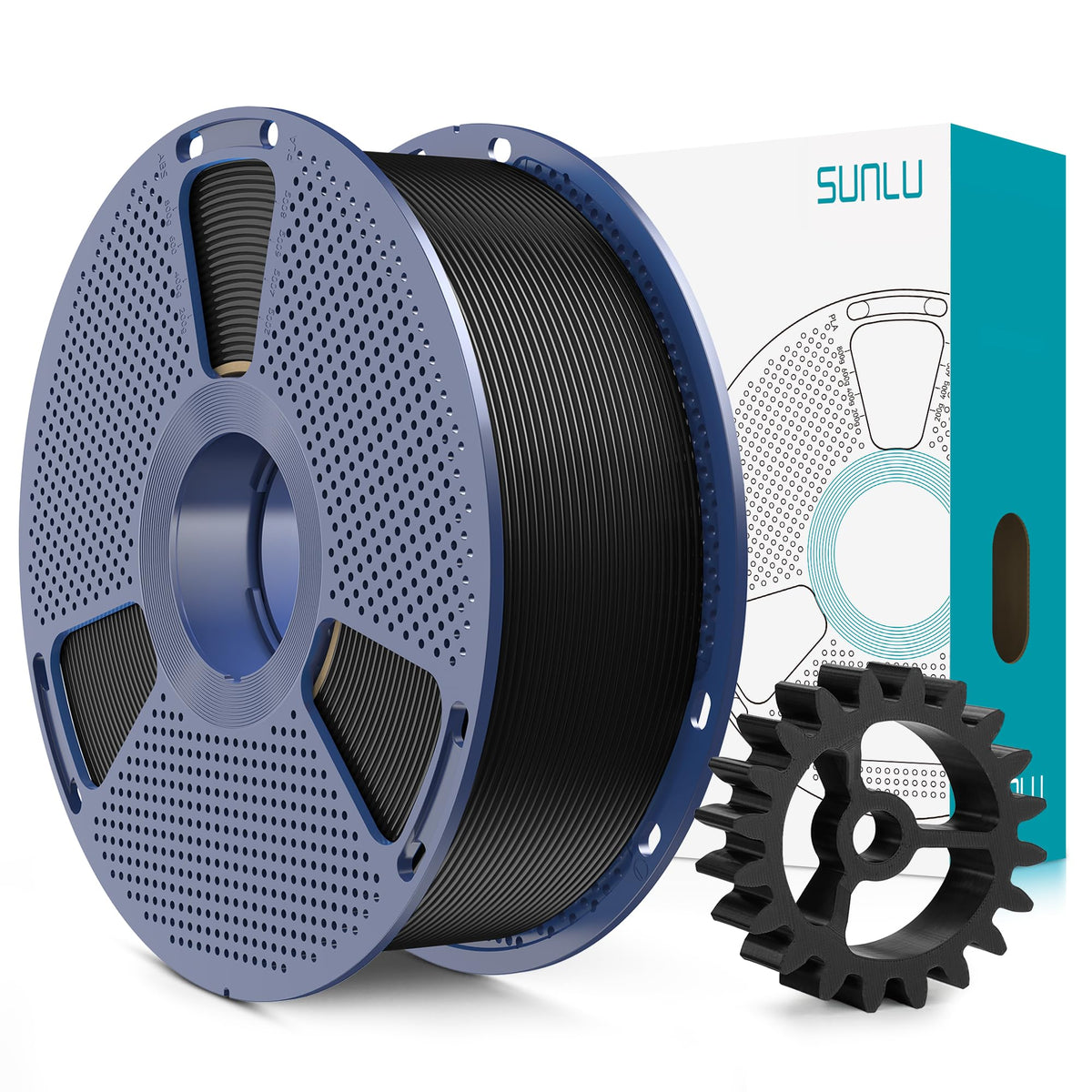 SUNLU PLA+2.0 3D Printer Filament Bundle, 4KG Upgrade PLA+ Filament 1.75mm, Tougher and Stronger, Dimensional Accuracy +/-0.02mm, 1KG per Spool, 4 Packs, 4KG Total, Black+White+Klein Blue+Red