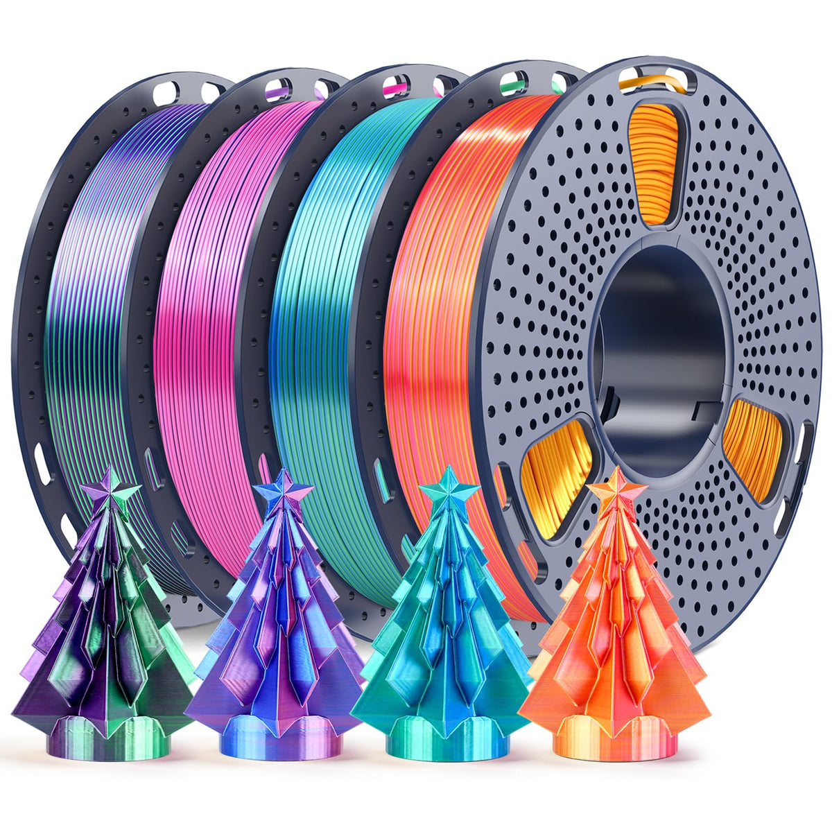 250g PLA Filament 1.75mm Bundle, SUNLU 3D Printer Filament Neatly Wound, Individually Vacuum Packed, 250g Spool, 8 Rolls, White+Red+Orange+Yellow+Green+Blue+Cyan+Purple