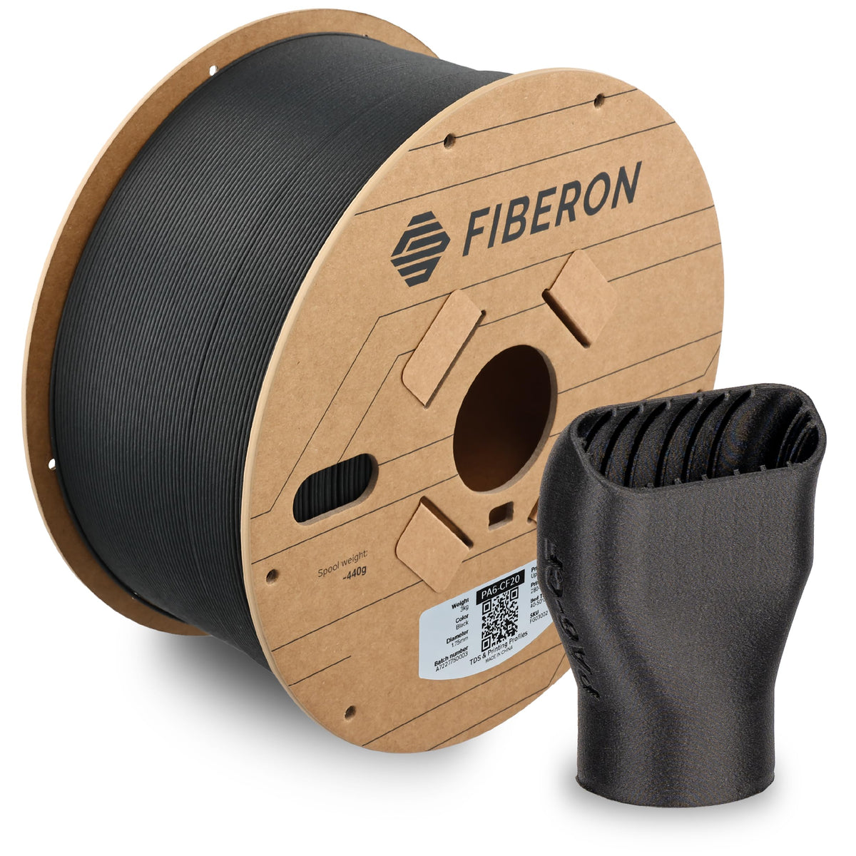 Polymaker Fiberon PA6-CF20 Carbon Fiber Nylon Filament 1.75mm Black 0.5kg, Fiberon PA6-CF20 Nylon Warp Free 1.75mm 3D Printing Filament