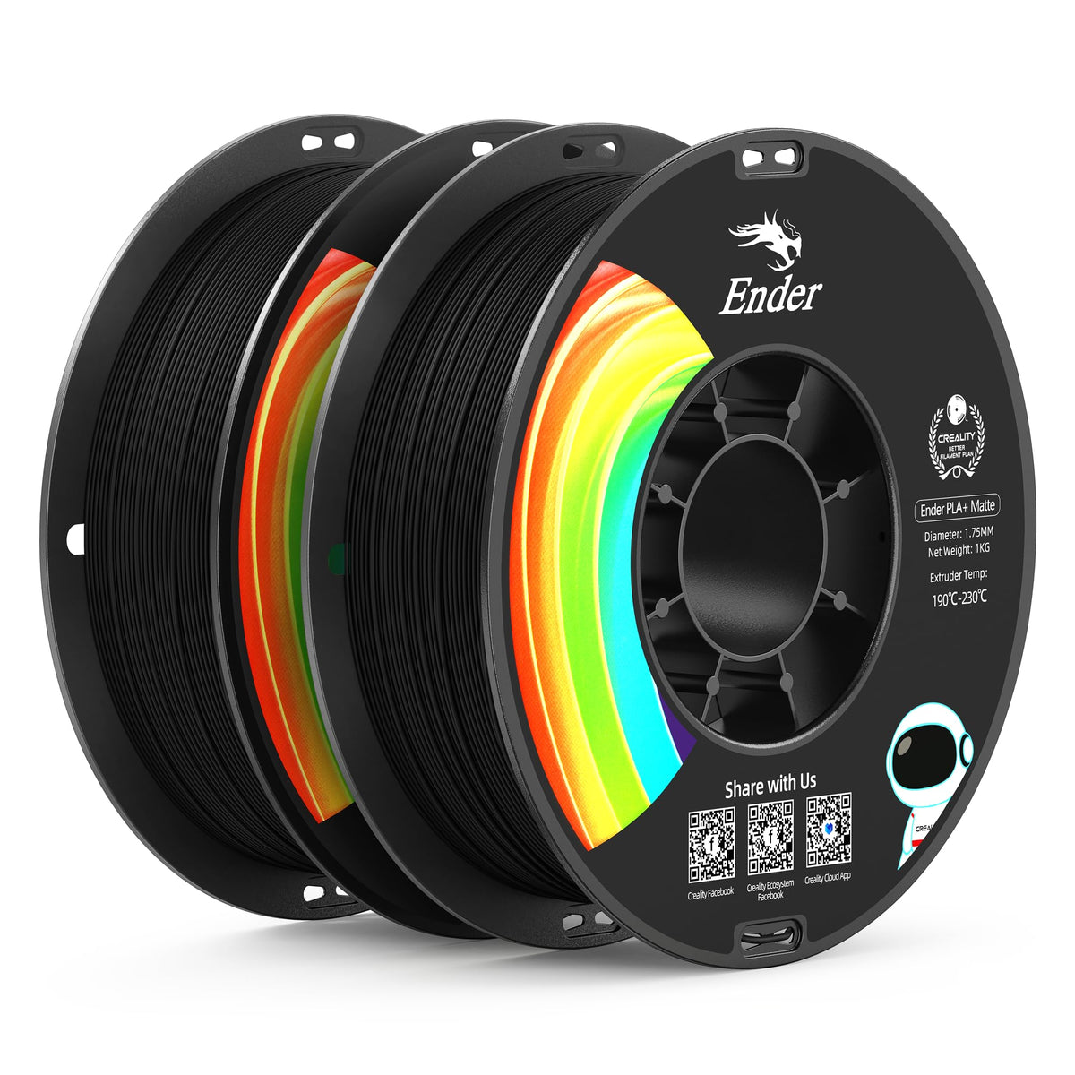 Creality Matte PLA Plus Filament 1.75mm, Low Warping, Minimal Layer Lines, Dimensional Accuracy +/- 0.02mm, 4kg (8.8lb) 3D Printer PLA+ Filament Bundle, Matte Black (4 Pack)