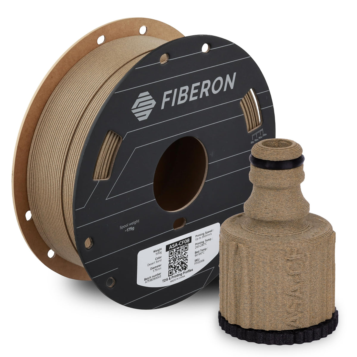 Polymaker Fiberon PA6-CF20 Carbon Fiber Nylon Filament 1.75mm Black 0.5kg, Fiberon PA6-CF20 Nylon Warp Free 1.75mm 3D Printing Filament