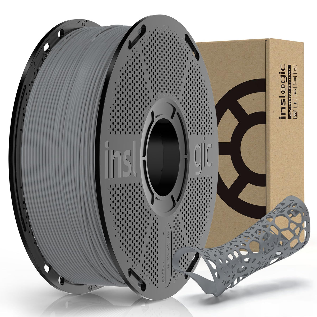 Inslogic PP Filament 1.75mm, Polypropylene 3D Printer Filament ±0.03mm, Semi-Flexible & Ultra Tough, Chemical-Resistant, Food-Contact Safe 3D Printing, 0.8kg Detachable Spool, Natural White