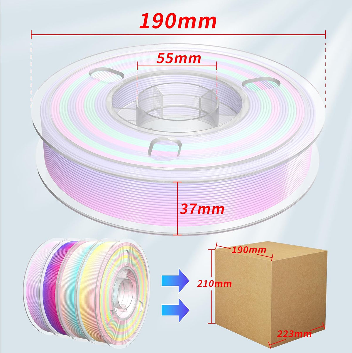 PINBALL Silk Rainbow PLA 3D Printer Filament 1.75mm Shiny Multi-Color Changing Filament 3D Printing PLA Filament Dimensional Accuracy +/- 0.02mm 500g*4 Silk Rainbow