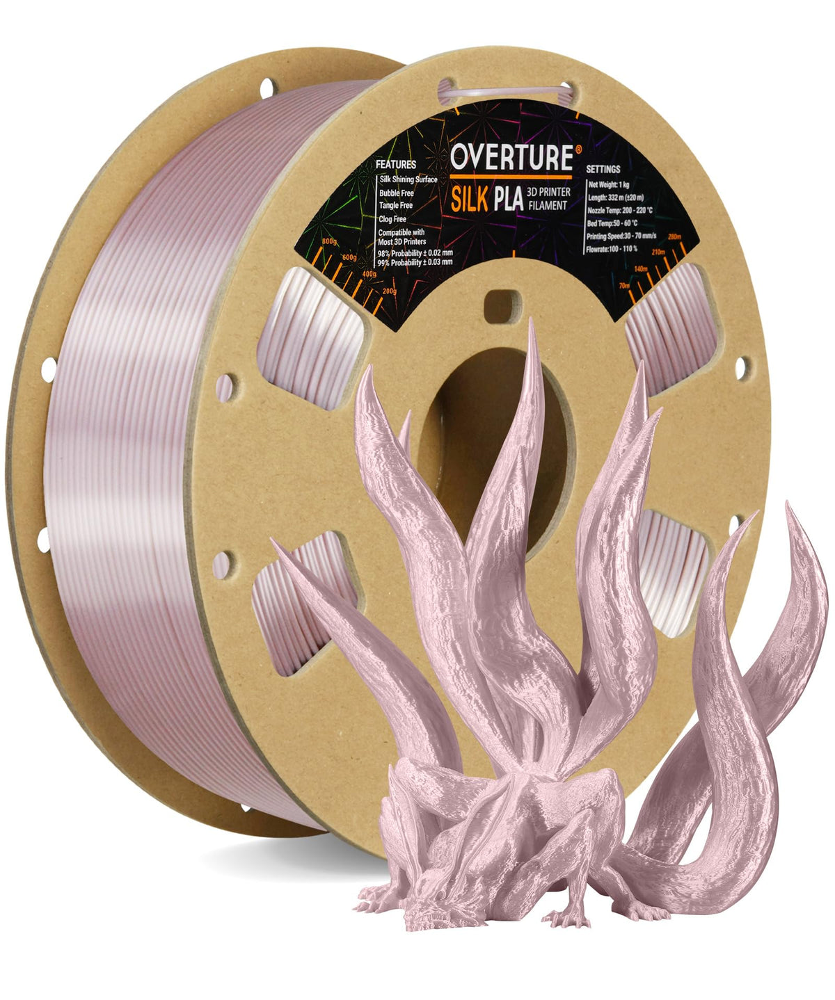 OVERTURE Silk PLA Filament Bundle, Clog-Free Shiny, Metallic Shine 3D Printer Filament, 1kg Spool * 4 Rolls(Silk Gold+Silk Silver+Silk Coppe+Silk Blue-Silver)