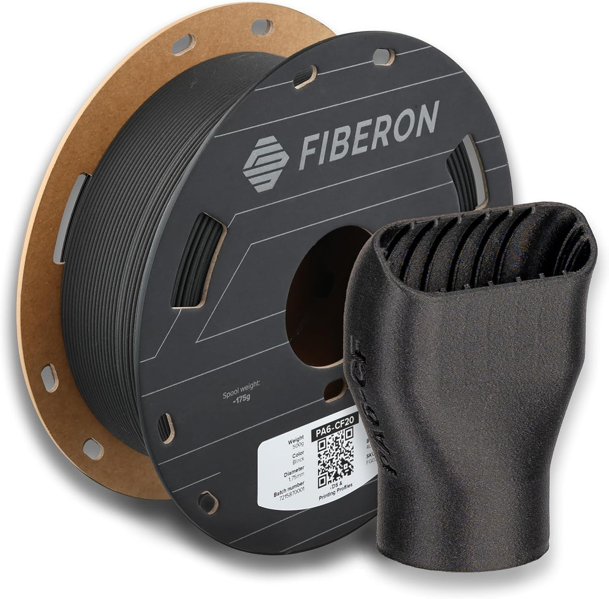 Polymaker Fiberon PA6-CF20 Carbon Fiber Nylon Filament 1.75mm Black 0.5kg, Fiberon PA6-CF20 Nylon Warp Free 1.75mm 3D Printing Filament