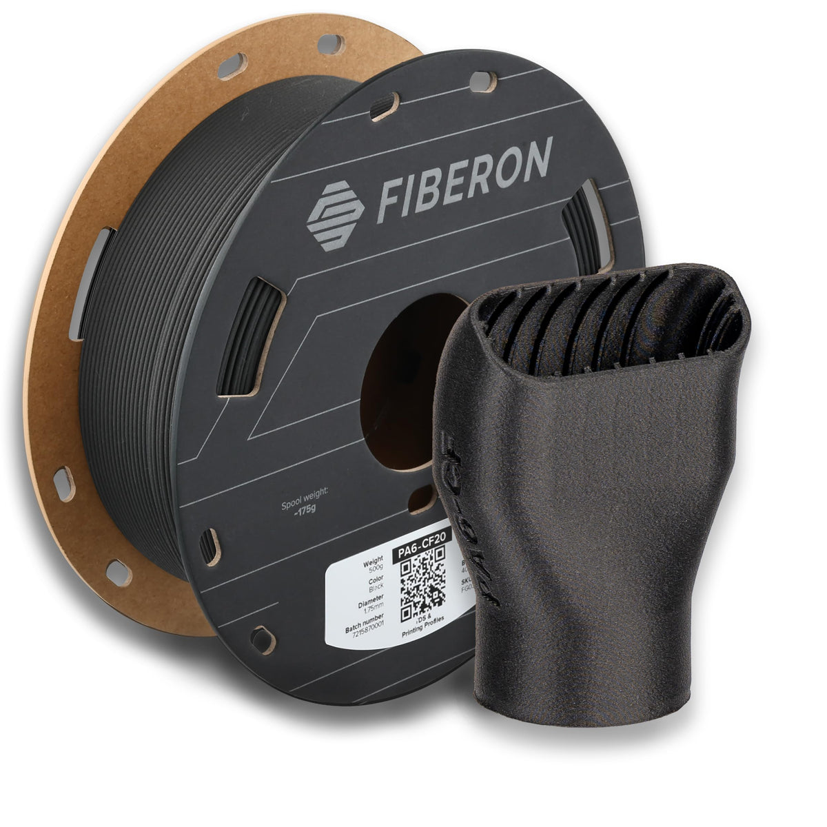 Polymaker Fiberon PA6-CF20 Carbon Fiber Nylon Filament 1.75mm Black 0.5kg, Fiberon PA6-CF20 Nylon Warp Free 1.75mm 3D Printing Filament