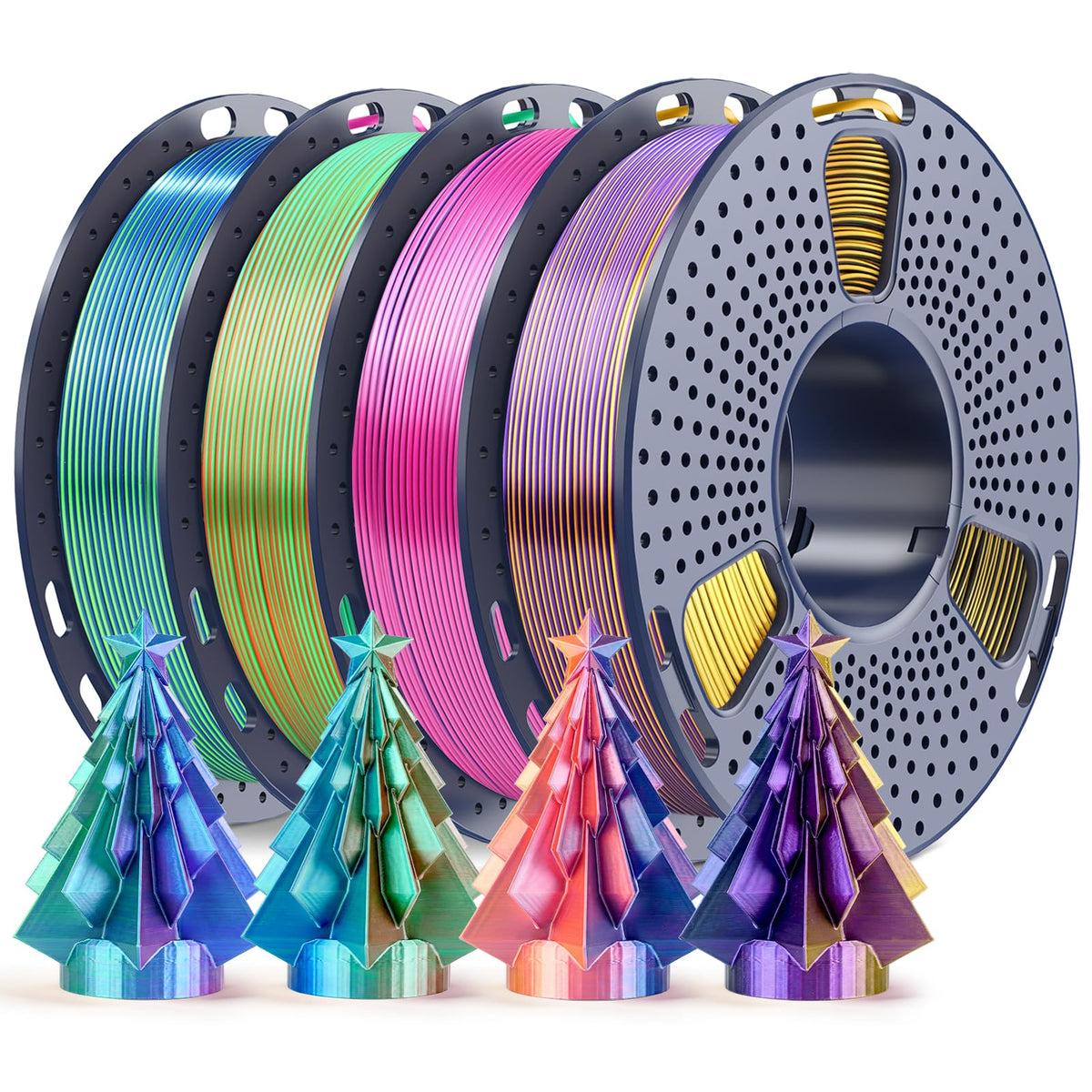 250g PLA Filament 1.75mm Bundle, SUNLU 3D Printer Filament Neatly Wound, Individually Vacuum Packed, 250g Spool, 8 Rolls, White+Red+Orange+Yellow+Green+Blue+Cyan+Purple