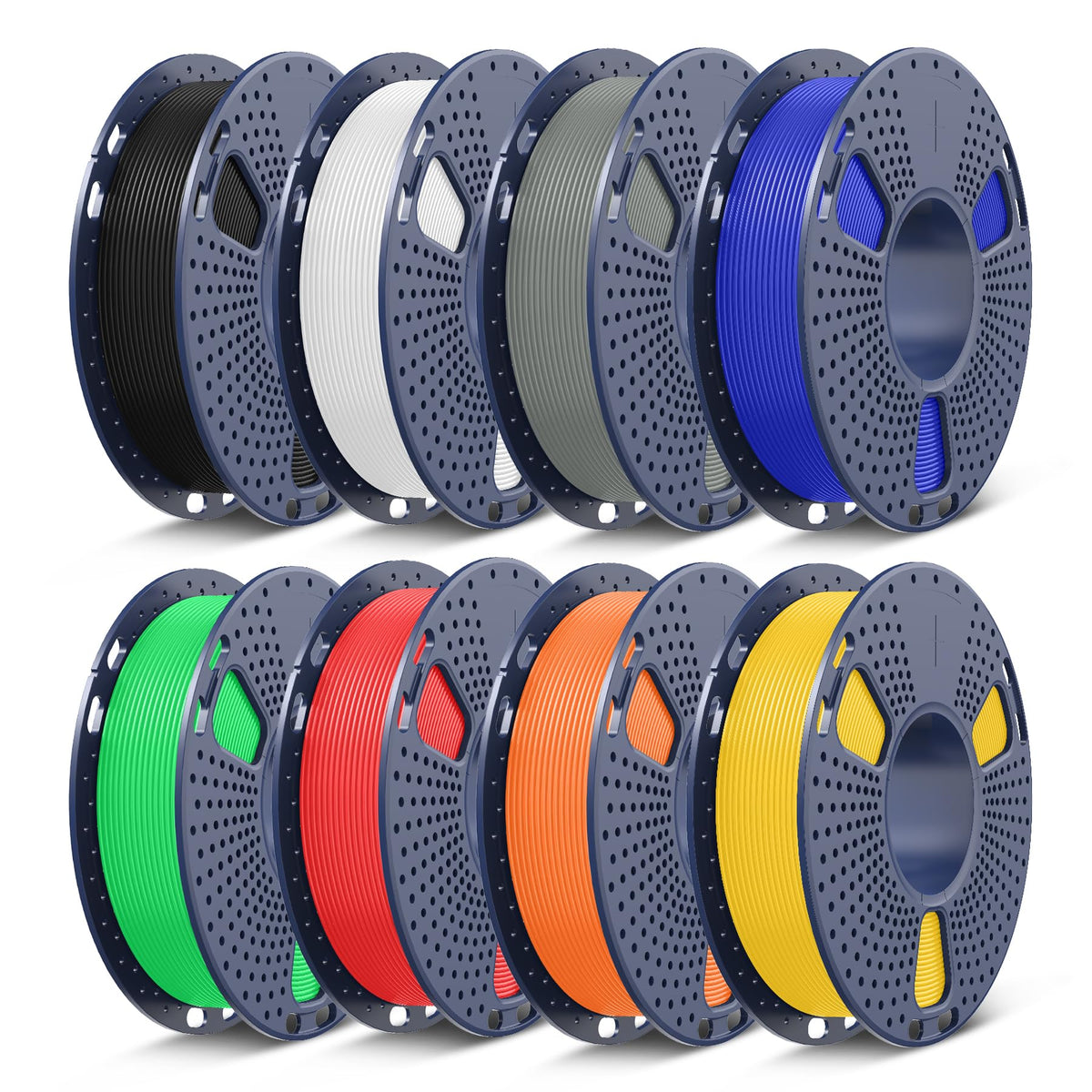 SUNLU 3D Printer Filament Bundle, PLA Plus Filament 10KG 1.75mm, Neatly Wound Filament for Most 3D Printer, 10 Colors, 1kg Spool, Black+White+Grey+Green+Blue+Grassgreen+Bluegrey+Pureyellow+Red+Orange
