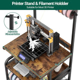 Homieasy Printer Stand with Charging Station, 29.1" x 22.8" Large 3D Printer Table with Filament Storage, Heavy Duty Rolling Printer Cart with 4-Tier Storage for Workshop/Office/Garage, Rustic Brown