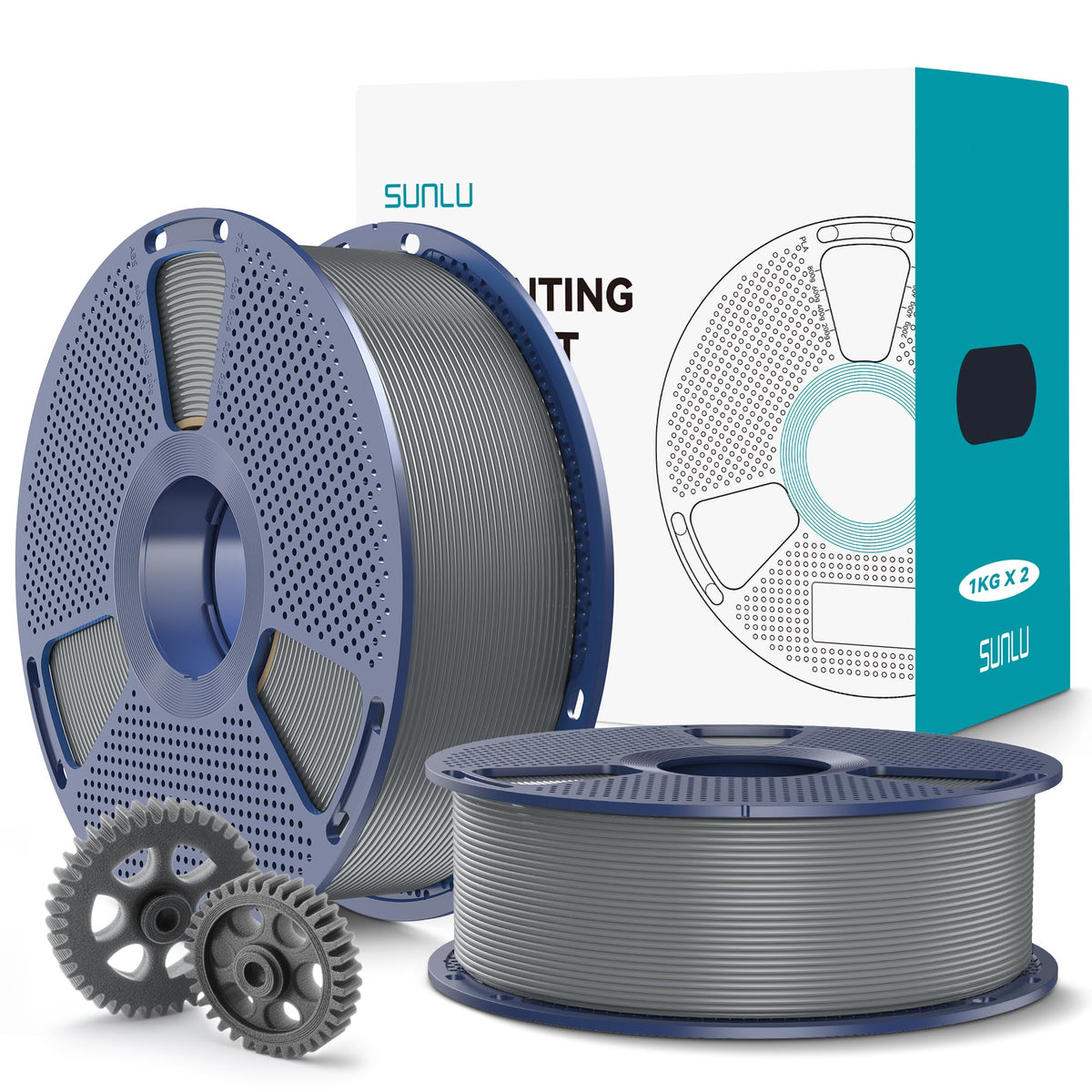 SUNLU PLA+2.0 3D Printer Filament Bundle, 4KG Upgrade PLA+ Filament 1.75mm, Tougher and Stronger, Dimensional Accuracy +/-0.02mm, 1KG per Spool, 4 Packs, 4KG Total, Black