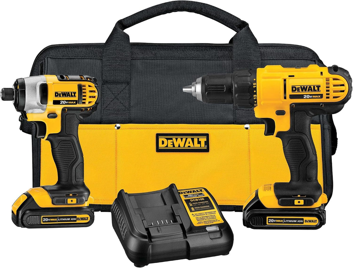 DEWALT 20V MAX Cordless Drill and Impact Driver, Power Tool Combo Kit , Includes 2 Batteries, Charger and Bag (DCK240C2)