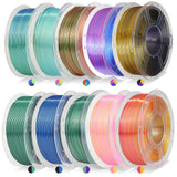 JAYO 3D Printer Filament Bundle, PLA Silk Filament Bundle Multicolor, Shiny Silk PLA Filament 1.75mm, Fast Color Change Rainbow, 250g Spool, 8 Rolls, 2kg in Total