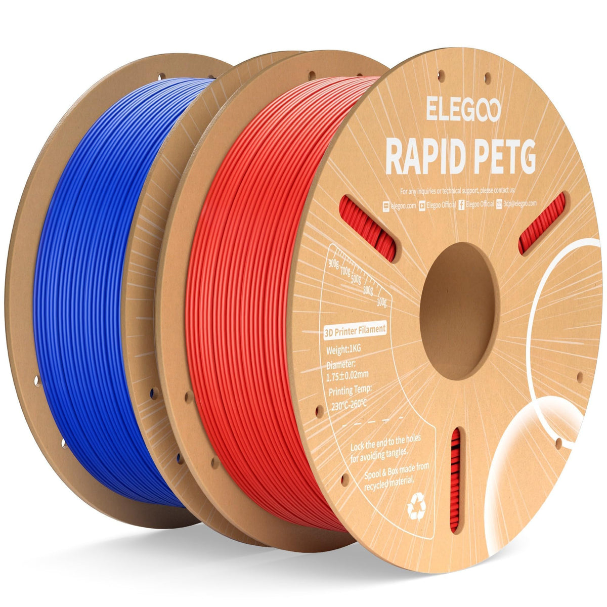 ELEGOO Rapid PETG Filament 1.75mm Bundle 4KG, High Speed 30-600mm/s 3D Printer Filament Accuracy +/- 0.02 mm, 1kg Cardboard Spool(2.2lbs), Fits for Most FDM 3D Printers(Black, White, Blue, Red)