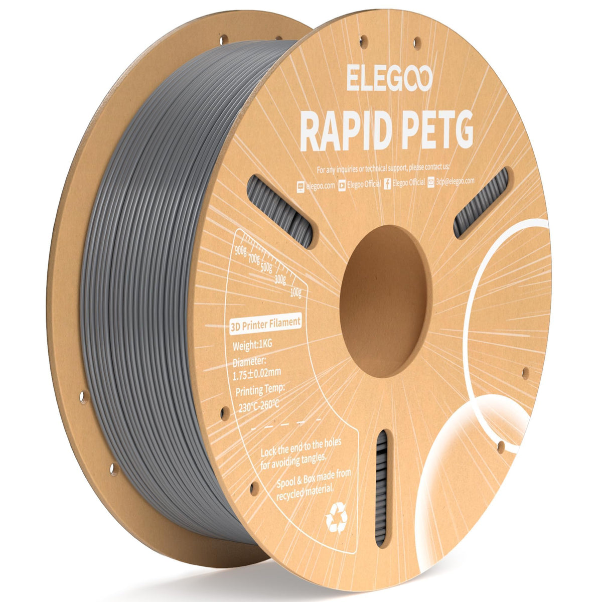 ELEGOO Rapid PETG Filament 1.75mm Bundle 4KG, High Speed 30-600mm/s 3D Printer Filament Accuracy +/- 0.02 mm, 1kg Cardboard Spool(2.2lbs), Fits for Most FDM 3D Printers(Black, White, Blue, Red)