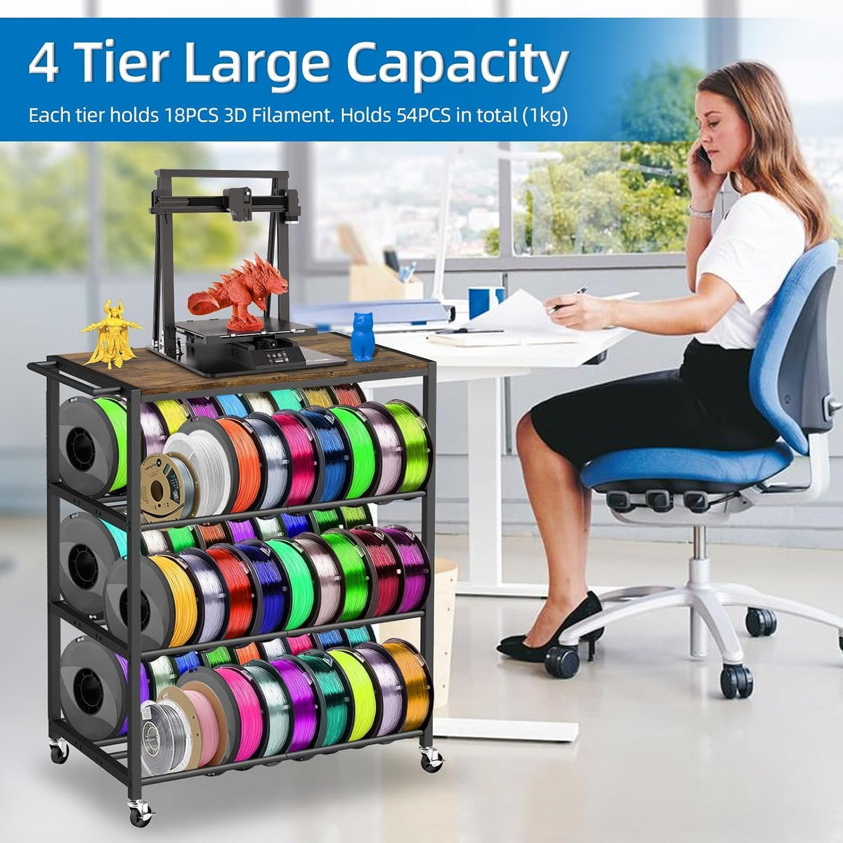 3D Printer Filament Storage - 3D Printer Holder Rack Cart Rolling Heavy Duty Printer Table, Filament Spools Organizer Stand with Wheels for 3D Printer Filaments ABS/PLA/TPU/Nylon Accessories