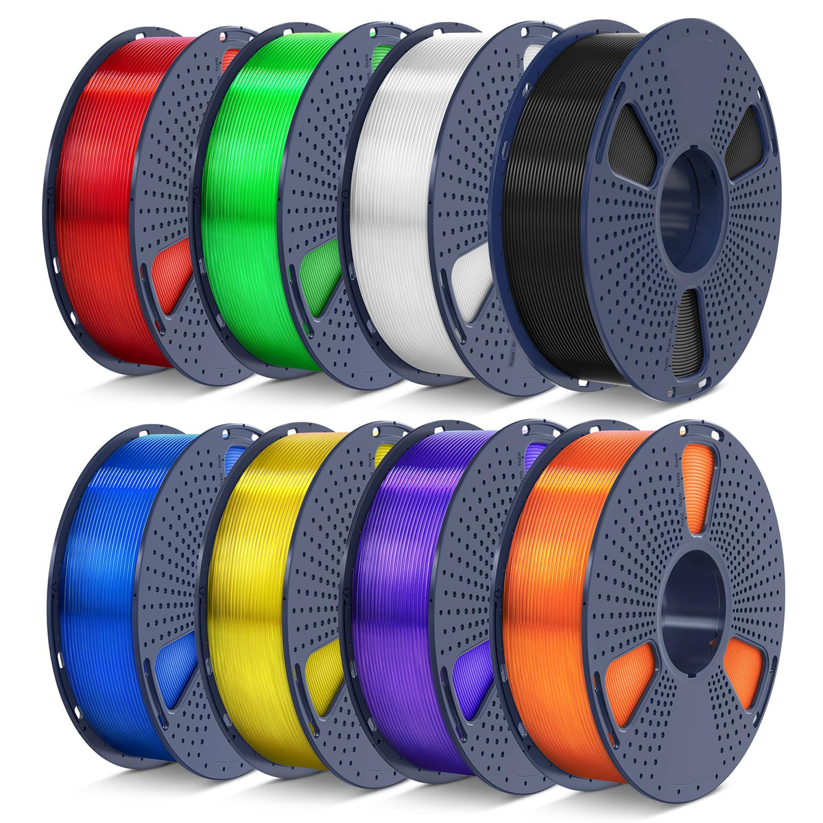 SUNLU PLA Filament 1.75mm Bundle, 3D Printer Filament Bundle 250g, 8 Rolls, 2kg Total, Black+White+Grey+Transparent+Red+Klein Blue+Sunny Orange+Green