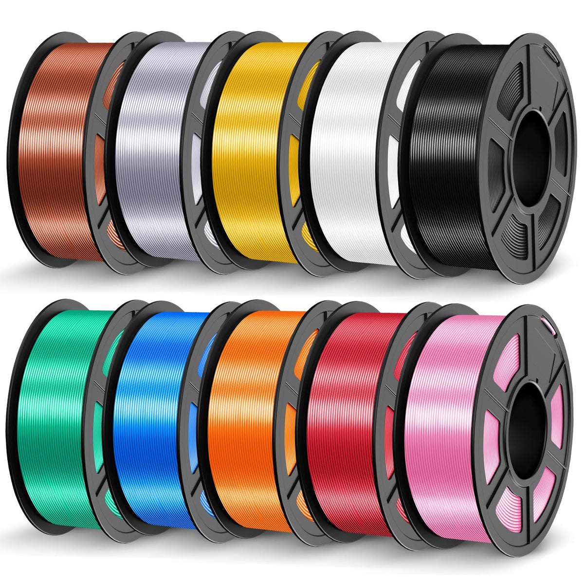 JAYO 3D Printer Filament Bundle, PLA Silk Filament Bundle Multicolor, Shiny Silk PLA Filament 1.75mm, Fast Color Change Rainbow, 250g Spool, 8 Rolls, 2kg in Total