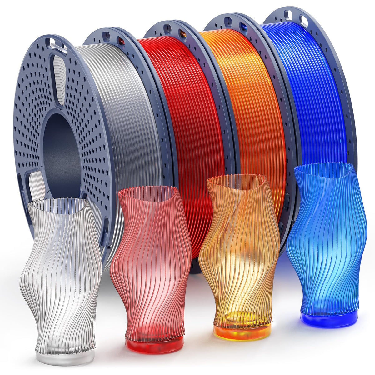 250g PLA Filament 1.75mm Bundle, SUNLU 3D Printer Filament Neatly Wound, Individually Vacuum Packed, 250g Spool, 8 Rolls, White+Red+Orange+Yellow+Green+Blue+Cyan+Purple