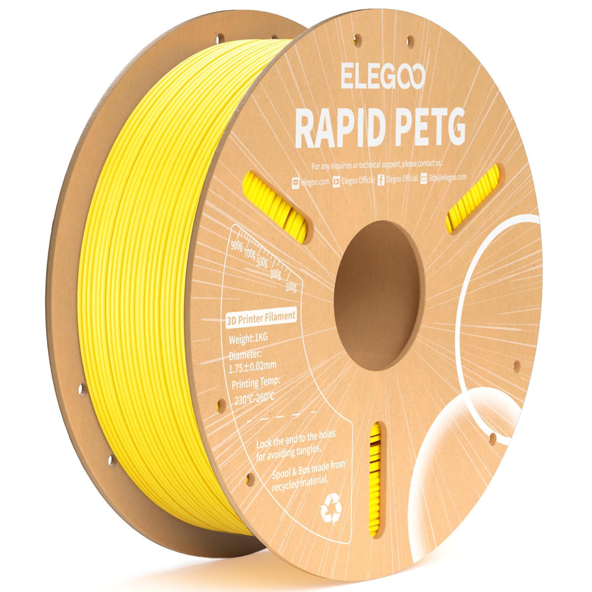 ELEGOO Rapid PETG Filament 1.75mm Bundle 4KG, High Speed 30-600mm/s 3D Printer Filament Accuracy +/- 0.02 mm, 1kg Cardboard Spool(2.2lbs), Fits for Most FDM 3D Printers(Black, White, Blue, Red)