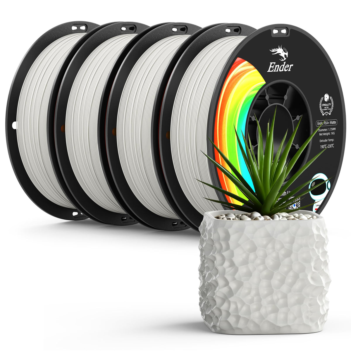 Creality Matte PLA Plus Filament 1.75mm, Low Warping, Minimal Layer Lines, Dimensional Accuracy +/- 0.02mm, 4kg (8.8lb) 3D Printer PLA+ Filament Bundle, Matte Black (4 Pack)