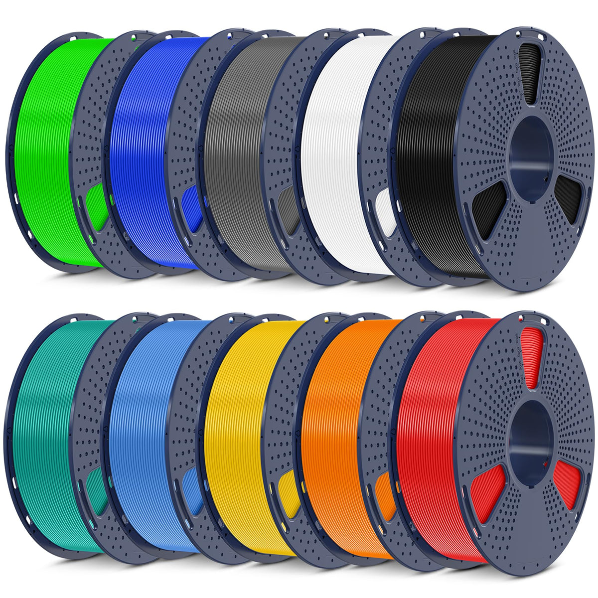SUNLU 3D Printer Filament Bundle, PLA Plus Filament 10KG 1.75mm, Neatly Wound Filament for Most 3D Printer, 10 Colors, 1kg Spool, Black+White+Grey+Green+Blue+Grassgreen+Bluegrey+Pureyellow+Red+Orange