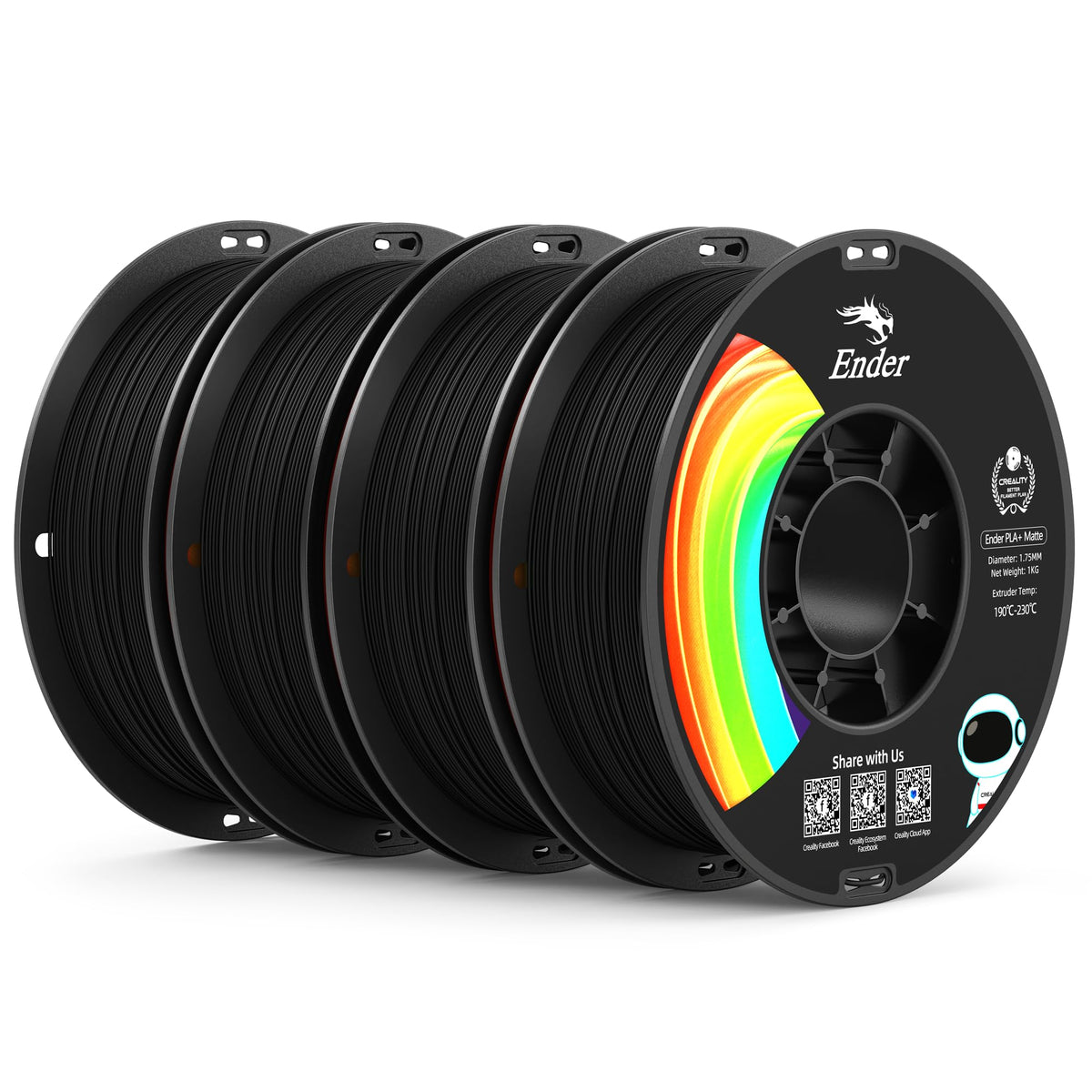 Creality Matte PLA Plus Filament 1.75mm, Low Warping, Minimal Layer Lines, Dimensional Accuracy +/- 0.02mm, 4kg (8.8lb) 3D Printer PLA+ Filament Bundle, Matte Black (4 Pack)