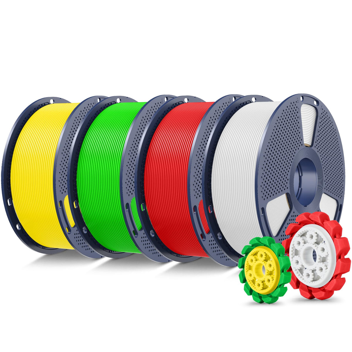 SUNLU PLA+2.0 3D Printer Filament Bundle, 4KG Upgrade PLA+ Filament 1.75mm, Tougher and Stronger, Dimensional Accuracy +/-0.02mm, 1KG per Spool, 4 Packs, 4KG Total, Black+White+Klein Blue+Red