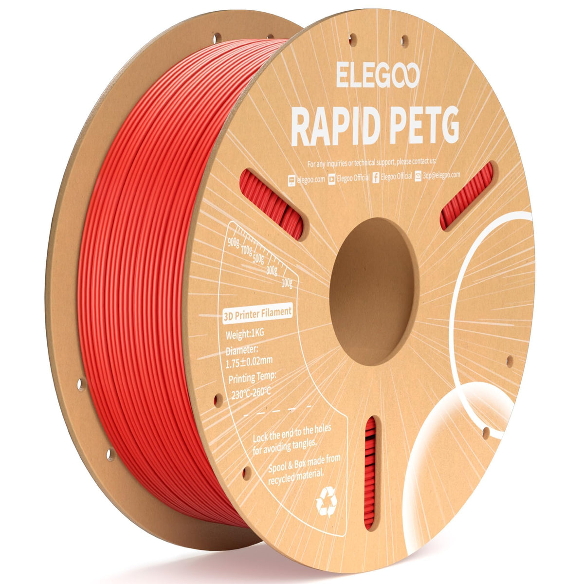 ELEGOO Rapid PETG Filament 1.75mm Bundle 4KG, High Speed 30-600mm/s 3D Printer Filament Accuracy +/- 0.02 mm, 1kg Cardboard Spool(2.2lbs), Fits for Most FDM 3D Printers(Black, White, Blue, Red)