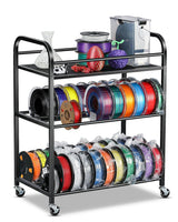 3D Printer Filament Storage Rack- Rolling Filament Spool Holders Racks with Wheels, Heavy Duty Metal Shelf for PLA/ABS/TPU/Nylon, Filaments Organzied for 3D Printing Studio, Office Workshop (Black)