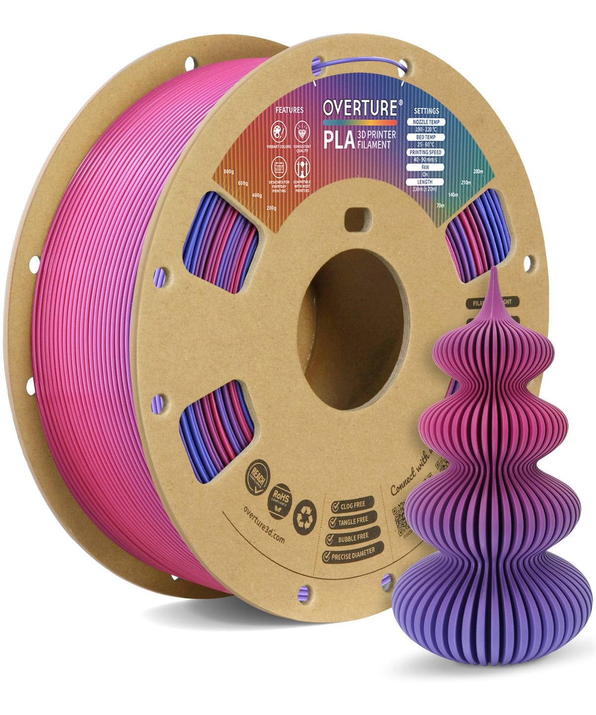 OVERTURE 10KG Bundle PLA Filament 1.75mm, Neatly Wound 3D Printer Filament 10 Pack 1kg Spool (2.2lbs), Dimensional Accuracy +/- 0.02 mm, Fit Most FDM 3D Printers (Black 10-Pack)