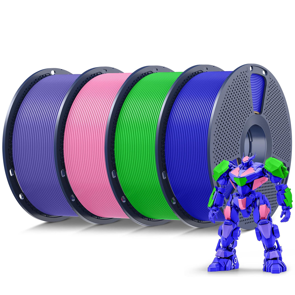 SUNLU 3D Printer Filament Bundle PLA Filament 1.75mm, Individually Vacuum Packed, 0.25kg per Spool, 2kg in Total, 8 Pack, Black+Bone White+Grey+Brown+Red+Blue+Olive Green+Wood