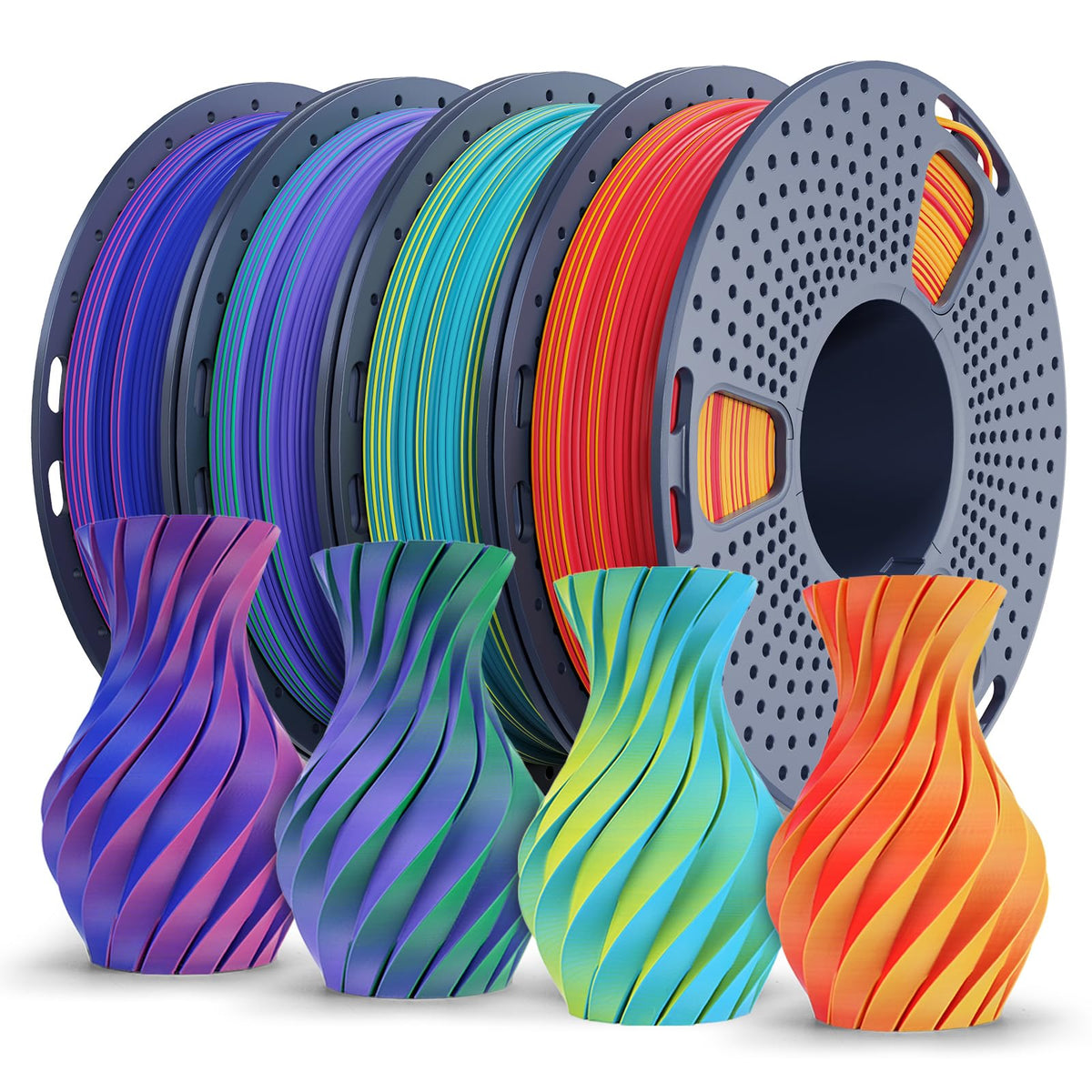 Matte PLA Filament 1.75mm, 4kg(8.8lbs) SUNLU 3D Printer Filament, Matte Surface Texture, No Clogging, Less Brittle, Black+White+Klein Blue+Olive Green