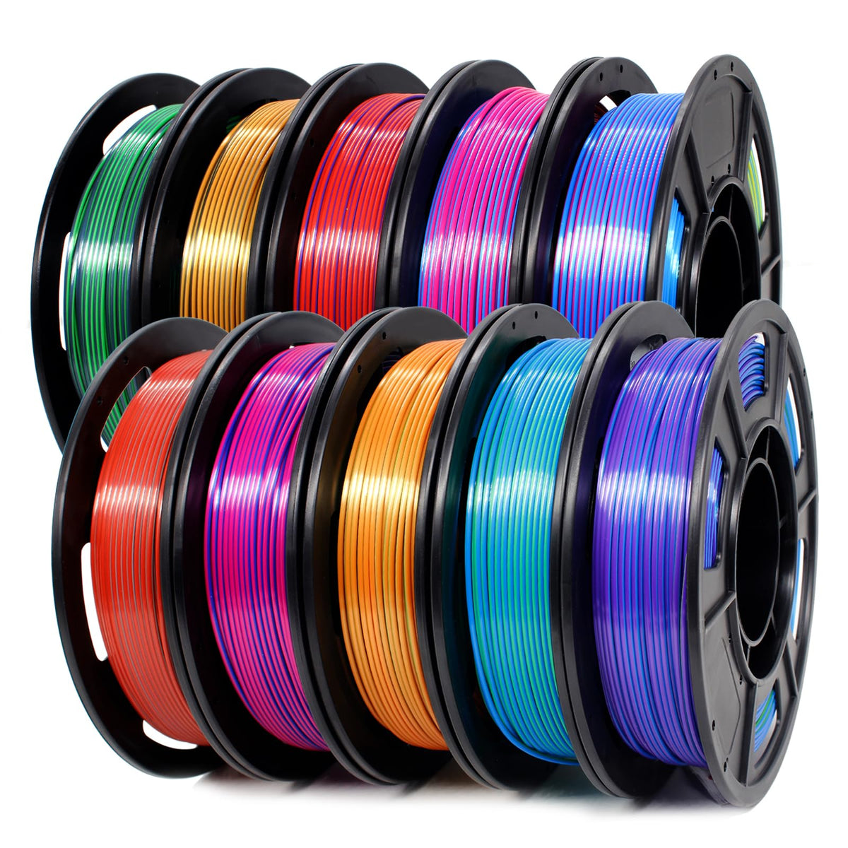 3D Printer Filament Bundle,1.75MM Silk PLA Filament Multicolor 250g*10 Rolls,Bulk Filament fits for Most FDM 3D Printers.