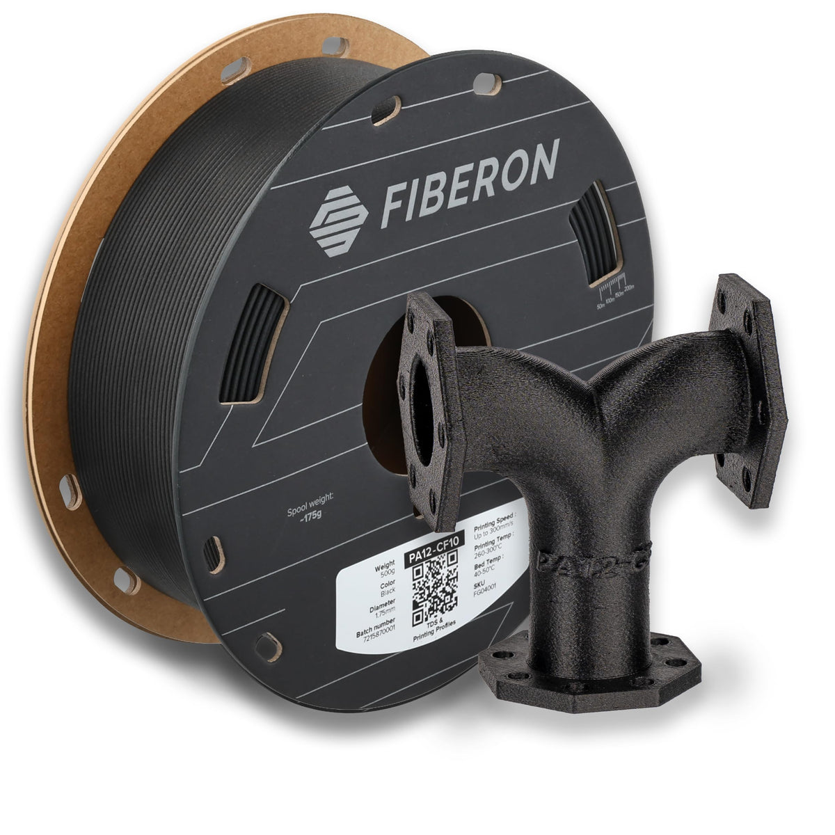 Polymaker Fiberon PA6-CF20 Carbon Fiber Nylon Filament 1.75mm Black 0.5kg, Fiberon PA6-CF20 Nylon Warp Free 1.75mm 3D Printing Filament