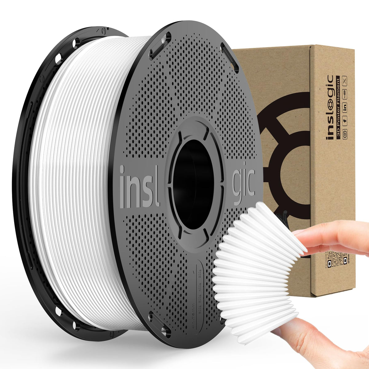 Inslogic PP Filament 1.75mm, Polypropylene 3D Printer Filament ±0.03mm, Semi-Flexible & Ultra Tough, Chemical-Resistant, Food-Contact Safe 3D Printing, 0.8kg Detachable Spool, Natural White