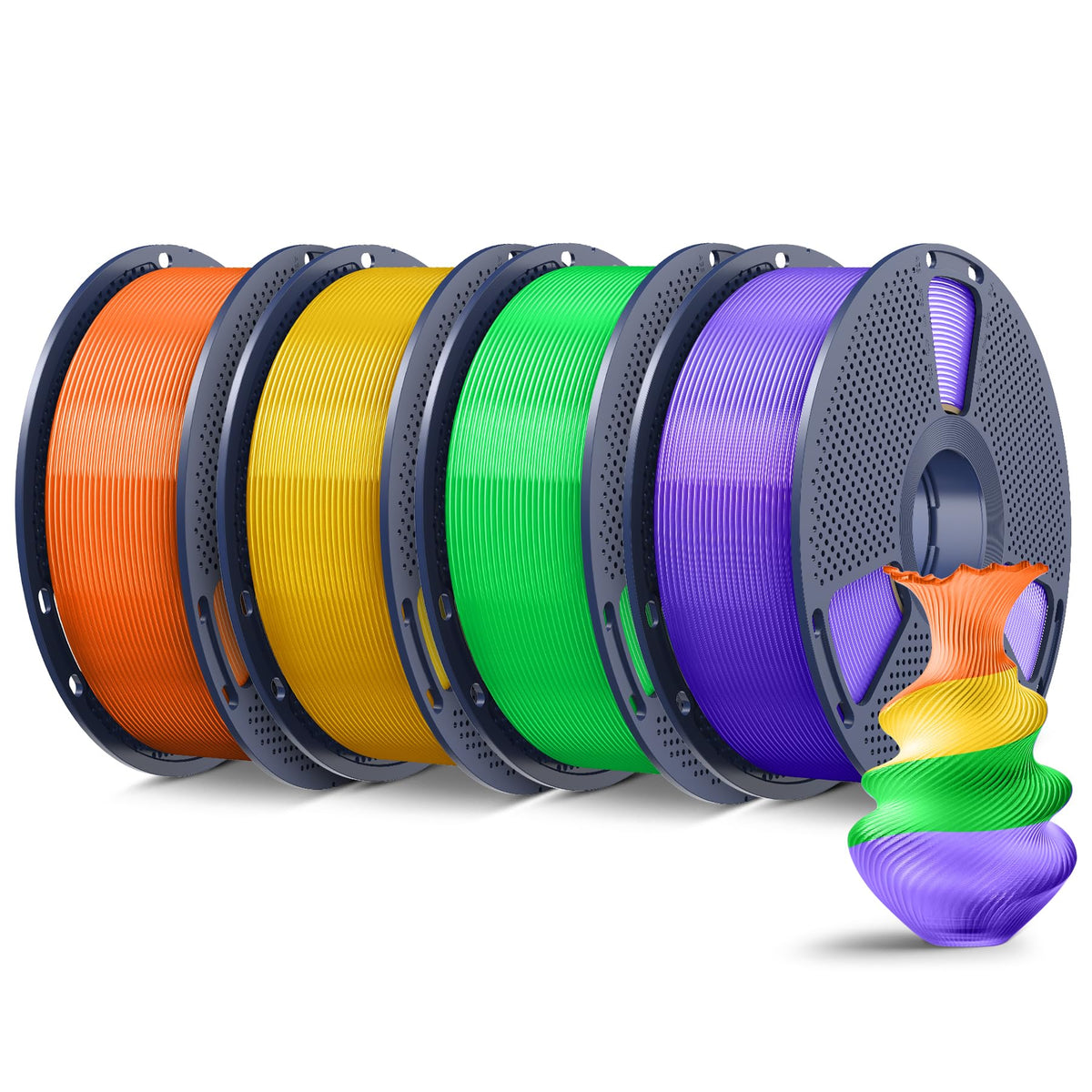 SUNLU 3D Printer Filament Bundle, PLA Plus Filament 10KG 1.75mm, Neatly Wound Filament for Most 3D Printer, 10 Colors, 1kg Spool, Black+White+Grey+Green+Blue+Grassgreen+Bluegrey+Pureyellow+Red+Orange